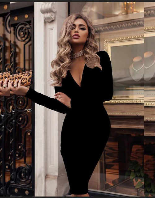 Load image into Gallery viewer, Women's Sexy Ribbed Sweater Dresses Bodycon V Neck Long Sleeve Midi

