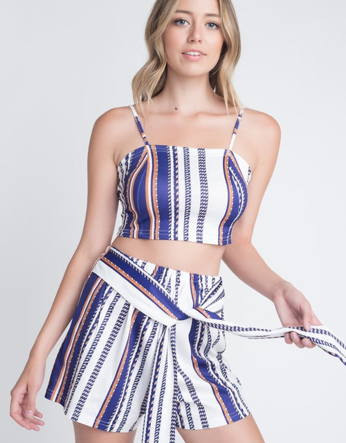 Load image into Gallery viewer, Women's Unique Stripe Printed 2pc Set with Tie
