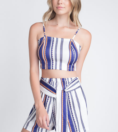 Women's Unique Stripe Printed 2pc Set with Tie